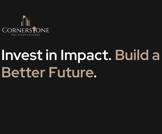 Corner Stone with a saying that states Invest Impact Build a better future