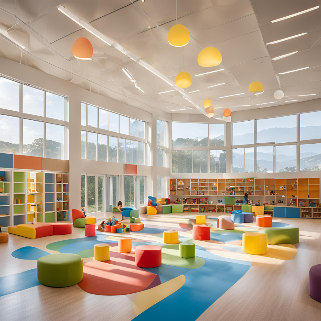 Ophanage activity room with colorful furniture
