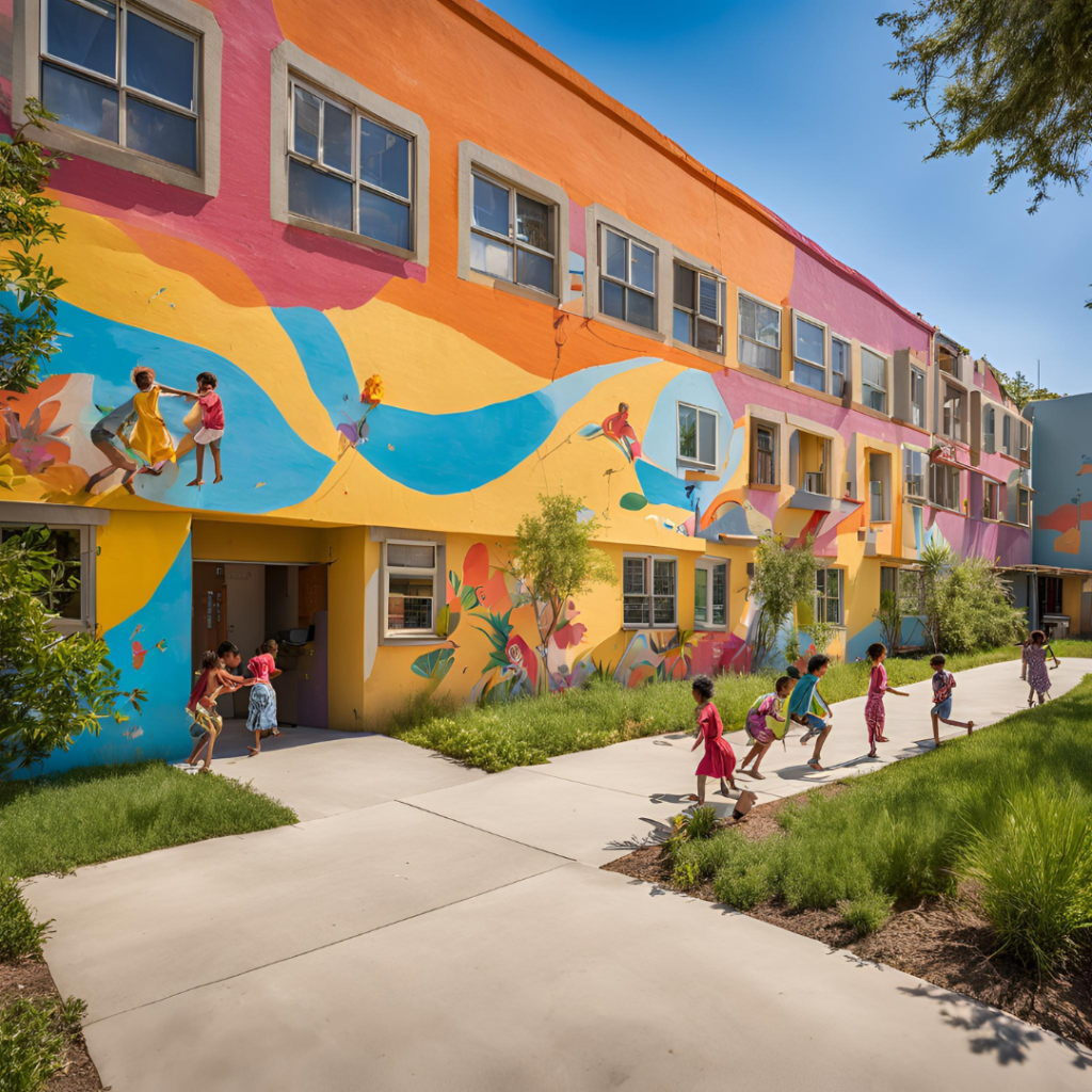 children in front of a orphanage commercial real estate building